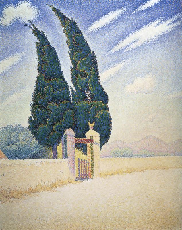 Paul Signac two cypresses mistral Norge oil painting art
